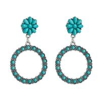 Women's Vintage Style Fashion Geometric Alloy Earrings Inlaid Turquoise Alloy Turquoise Hoop Earrings main image 5