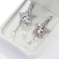 Fashion Simple Shining Rhinestone Crystal Water Drop Tassel Star Stud Earrings main image 2