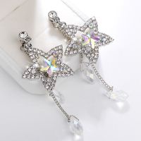 Fashion Simple Shining Rhinestone Crystal Water Drop Tassel Star Stud Earrings main image 3