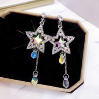 Fashion Simple Shining Rhinestone Crystal Water Drop Tassel Star Stud Earrings sku image 1