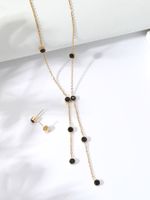 Fashion Ornament Stainless Steel Plated 18k Black Golden Rhinestone Tassel Necklace Earrings Set main image 1