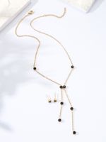 Fashion Ornament Stainless Steel Plated 18k Black Golden Rhinestone Tassel Necklace Earrings Set main image 2