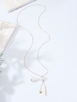 Fashion Ornament Stainless Steel Plated 18k Gold Pearl Telescopic Tassel Necklace Pearl Earrings Set main image 2