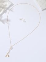 Fashion Ornament Stainless Steel Plated 18k Gold Pearl Telescopic Tassel Necklace Pearl Earrings Set main image 3