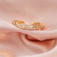 Woven Twisted Opening Micro Inlaid Zircon Adjustable Copper Ring main image 1