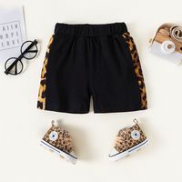 Fashion Summer New Casual Leopard Print Solid Color Stitching Two-piece Children's Suit main image 8