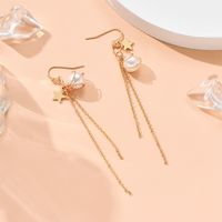 Fashion Simple Cute Geometric Star Pearl Tassel Long Earrings main image 2