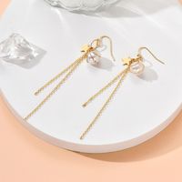 Fashion Simple Cute Geometric Star Pearl Tassel Long Earrings main image 3