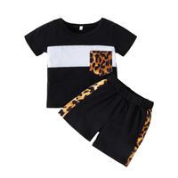 Fashion Summer New Casual Leopard Print Solid Color Stitching Two-piece Children's Suit sku image 1
