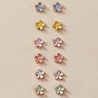 Frauen Einfache Kreative Candy-farbe Kleine Blume Kombination Legierung Ohrringe Set main image 1