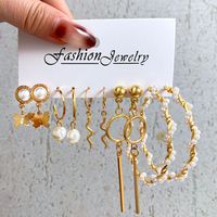 Elegant Creative Butterfly Snake Pearl Pendant O-shape Alloy Earrings 5-pieces Set main image 1