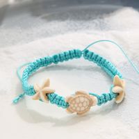 Creative Retro Seaside Beach Turtle Starfish  Hand-knitted Light Blue Anklet main image 4