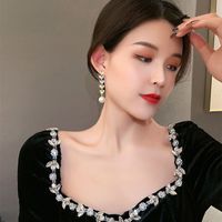 Fashion Long Heart Shaped Pearl Summer Alloy Earrings Women main image 3