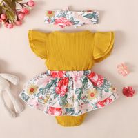 Fashion Baby Sunken Stripe Flounced Sleeve Floral Rompers Jumpsuit main image 3