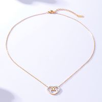 Simple Style Heart Shape Owl Copper Pendant Necklace Hollow Out Inlay Zircon Copper Necklaces main image 4