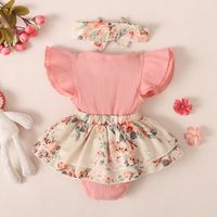 Fashion Baby Sunken Stripe Flounced Sleeve Floral Rompers Jumpsuit main image 9