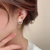 Fashion Pink Cherry Blossom Flower Summer Pearl Circle Alloy Ear Studs main image 2