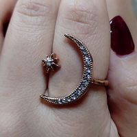 Glam Star Moon Copper Plating Inlay Gem 18k Gold Plated Open Rings sku image 3