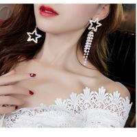 Fashion Simple Rhinestone Pearl Tassel Asymmetric Star Stud Earrings main image 3