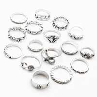 Retro Sun Moon Snake Leaves Flowers Knuckle Ring 16-piece Ring Set main image 8