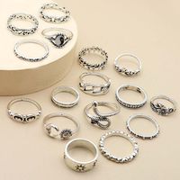 Retro Sun Moon Snake Leaves Flowers Knuckle Ring 16-piece Ring Set main image 9