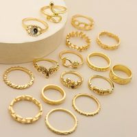 Retro Sun Moon Snake Leaves Flowers Knuckle Ring 16-piece Ring Set main image 6