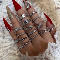 Retro Sun Moon Snake Leaves Flowers Knuckle Ring 16-piece Ring Set main image 5