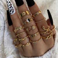 Retro Sun Moon Snake Leaves Flowers Knuckle Ring 16-piece Ring Set sku image 2