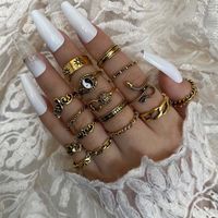 Retro Sun Moon Snake Leaves Flowers Knuckle Ring 16-piece Ring Set main image 4