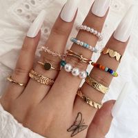 Fashion Simple New Color Beads Pearl Round Opening Knuckle Ring Suit 12-piece main image 6