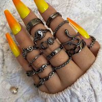 Retro Sun Moon Snake Leaves Flowers Knuckle Ring 16-piece Ring Set sku image 4