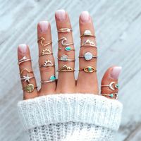 Fashion Gold And Silver Opening Turquoise Sun Fishtail Starfish Arrow Knuckle Ring Set 19 Pieces main image 6