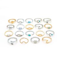 Fashion Gold And Silver Opening Turquoise Sun Fishtail Starfish Arrow Knuckle Ring Set 19 Pieces main image 2