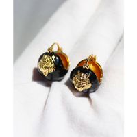 Fashion Personalized Black Enamel Drip Glazed Ball Tridimensional Gold Tiger Earrings sku image 1