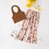Girls' Exposed Back Top Printed Pants Two-piece Set main image 1