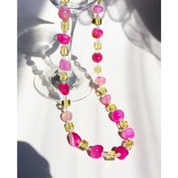 Retro Design Fine Pink Agate Stone Crystal Spacer Beaded Clavicle Chain  Necklace sku image 1