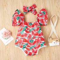 Fashion 2022 New Watermelon Print Short Sleeve Triangle One-piece Romper main image 1