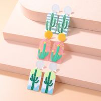 Fashion Geometric Cartoon Plant Print Cactus Acrylic Earrings main image 1