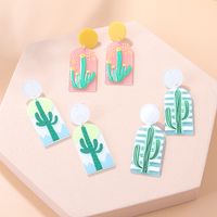 Pendientes De Acrílico De Cactus Con Estampado De Plantas De Dibujos Animados Geométricos De Moda main image 2