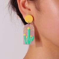 Fashion Geometric Cartoon Plant Print Cactus Acrylic Earrings main image 4