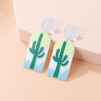 Fashion Geometric Cartoon Plant Print Cactus Acrylic Earrings main image 5