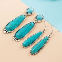 Retro Style Long Water Drop Pendant Turquoise Alloy Earrings main image 1