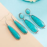 Retro Style Long Water Drop Pendant Turquoise Alloy Earrings main image 2