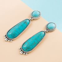 Retro Style Long Water Drop Pendant Turquoise Alloy Earrings main image 3