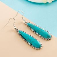 Retro Style Long Water Drop Pendant Turquoise Alloy Earrings main image 4