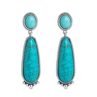 Retro Style Long Water Drop Pendant Turquoise Alloy Earrings main image 6