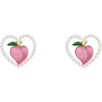 Fashion Peach Women Cute Pearl Hearth-shaped Alloy Stud Earrings main image 5