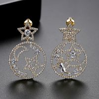 Fashion Korean Sweet Lady Xingyue Earrings Hollow Copper Inlaid Zirconium Stud Earrings sku image 2