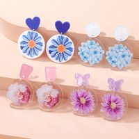 Fashion New Round Transparent Acrylic Flower Butterfly Shaped Earrings main image 1
