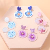 Fashion New Round Transparent Acrylic Flower Butterfly Shaped Earrings main image 2